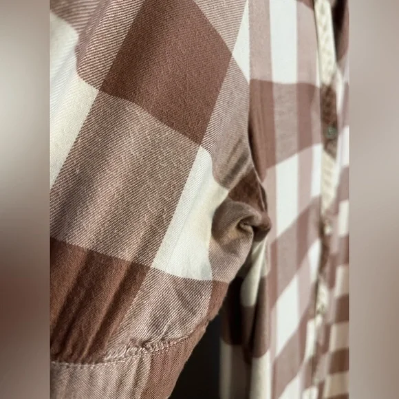 VGUC Faherty Helena dress buffalo check brown white button up pockets Small - Picture 8 of 12